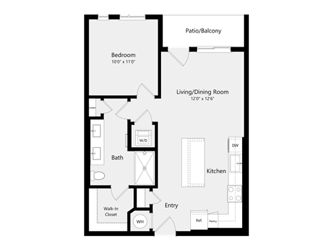 Floor plan for 1 bed, 1 bath, 690 sqft